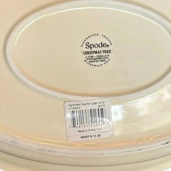 SPODE Christmas Tree Sentiment Oval Green Rim Dish 12.75" Microwave Freezer Safe - Picture 6 of 6
